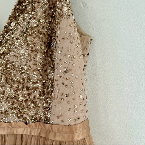 BHLDN Avery Pink Sequin & Tulle Maxi Dress Spaghetti Strap Bridesmaid - Picture 6 of 15